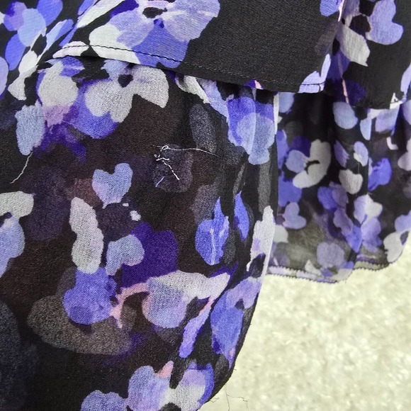 Kate Spade Top Womens Small Black Purple Hydrangea Floral Silk Sleeveless READ - Picture 5 of 9